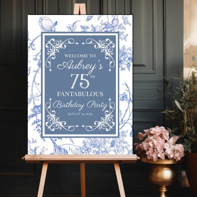 Elegant Regency Blue floral birthday welcome sign (Creator Uploaded)