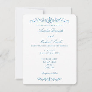 Elegant Regency Blue Vintage Wedding Invitation