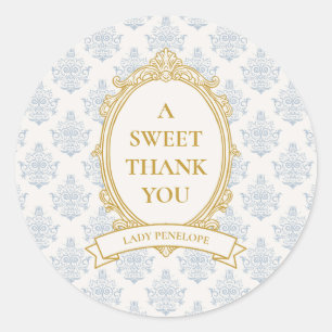 Elegant Regency Era Blue and Gold Bridal Shower Classic Round Sticker