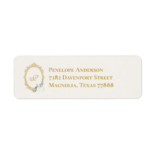 Elegant Regency Era Blue and Gold Bridal Shower Return Address Label