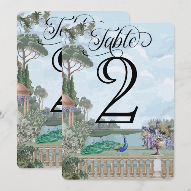 Elegant Regency Era Garden Wedding Table Number (Front/Back)