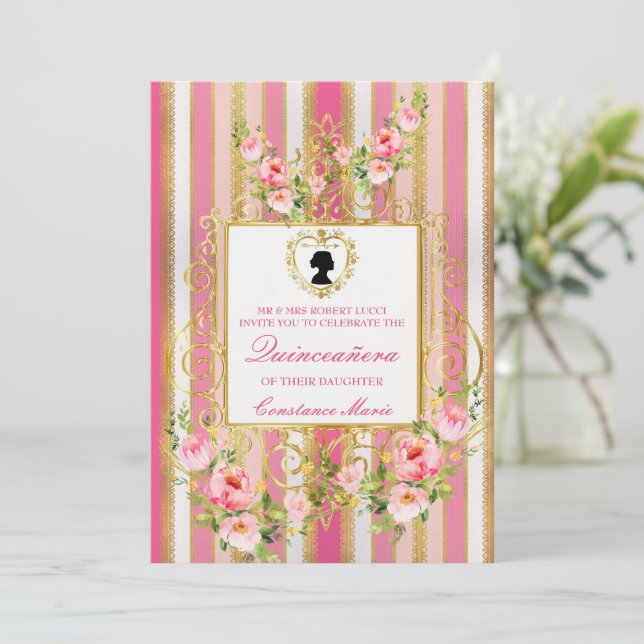 Elegant Regency Era Quinceanera Invitation (Standing Front)