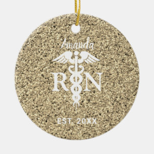 Elegant Registered Nurse Gold Glitter Personalized Ceramic Ornament