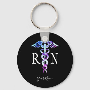 Elegant Registered Nurse Purple Blue Personalised Key Ring