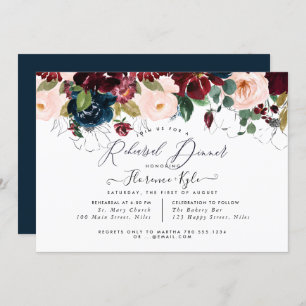 Elegant Rehearsal Dinner Burgundy+Navy Invitation