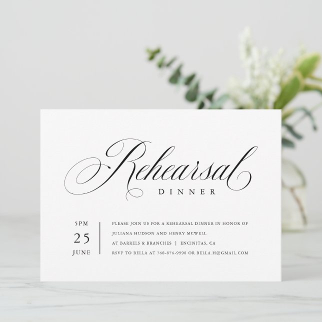 Elegant Rehearsal Dinner Classic Script Invitation (Standing Front)