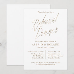 Elegant Rehearsal Dinner Faux Gold Calligraphy   Invitation