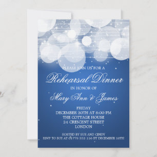 Elegant Rehearsal Dinner Glow & Sparkle Blue Invitation