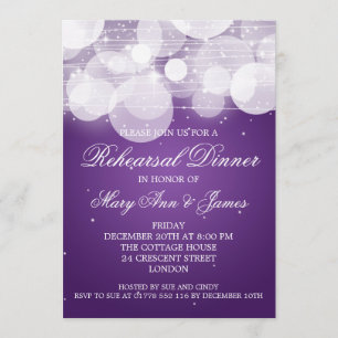 Elegant Rehearsal Dinner Glow & Sparkle Purple Invitation