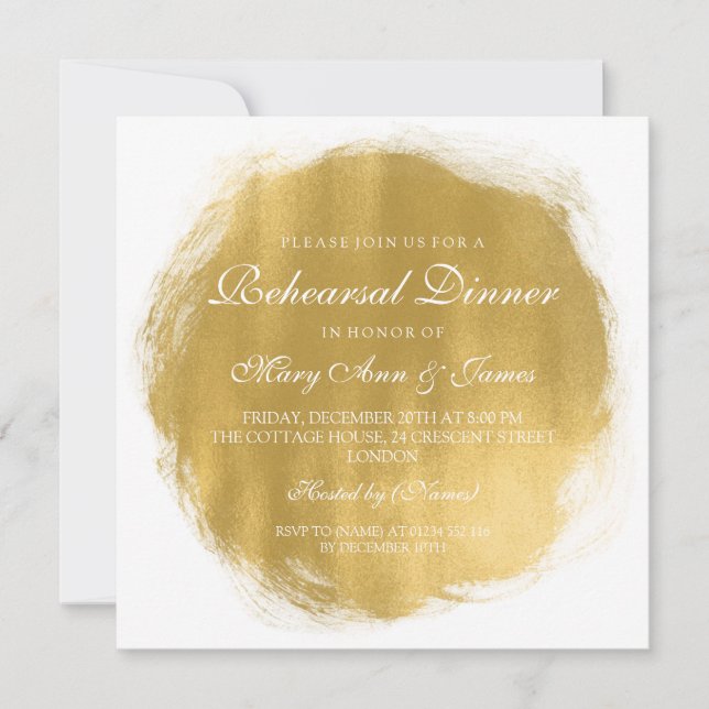 Elegant Rehearsal Dinner Gold Paint Look Invitation (Front)