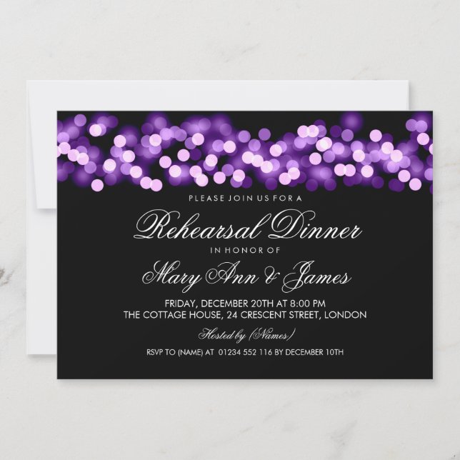 Elegant Rehearsal Dinner Purple Hollywood Glam Invitation (Front)