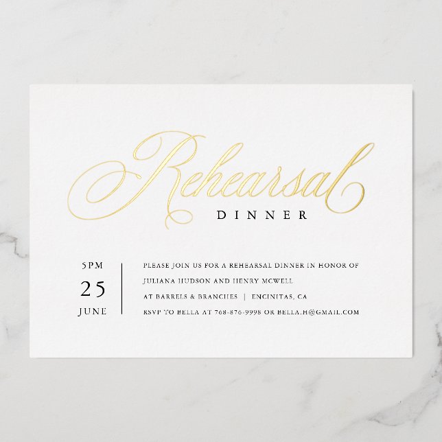 Elegant Rehearsal Dinner Real Gold Foil Invitation (Front)