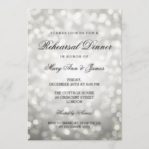 Elegant Rehearsal Dinner Silver Glitter Lights Invitation