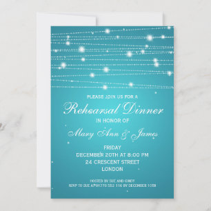 Elegant Rehearsal Dinner Sparkling Lines Turquoise Invitation