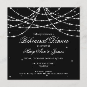 Elegant Rehearsal Dinner Sparkling String Black Invitation