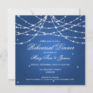 Elegant Rehearsal Dinner Sparkling String Blue Invitation
