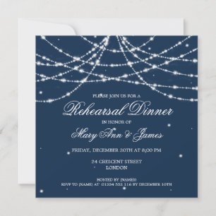 Elegant Rehearsal Dinner Sparkling String Navy  Invitation