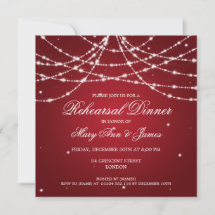 Elegant Rehearsal Dinner Sparkling String Red Invitation