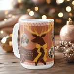 Elegant Reindeer 3 Photo Collage Christmas Coffee Mug<br><div class="desc">Send some personalised holiday cheer with this elegant Christmas mug, featuring a sophisticated reindeer silhouette adorned with golden yellow antlers and a bow. The terracotta and blush pink colour scheme adds a modern festive touch. The reindeer's antlers hold three ornaments, each serving as a placeholder for your cherished photos. Personalise...</div>