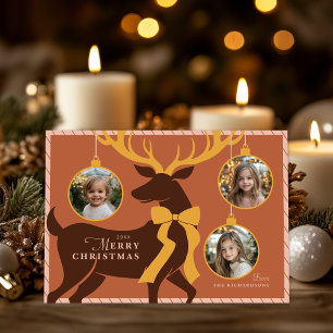 Elegant Reindeer 3 Photos Christmas Card