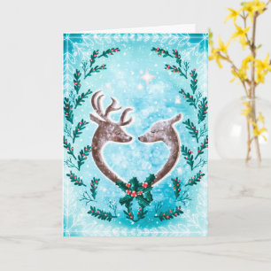 Elegant Reindeer and Christmas Holly Holiday Card