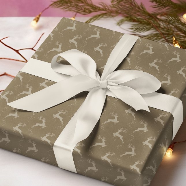 Elegant Reindeer Burlap Brown Monotone Christmas Wrapping Paper (Creator Uploaded)