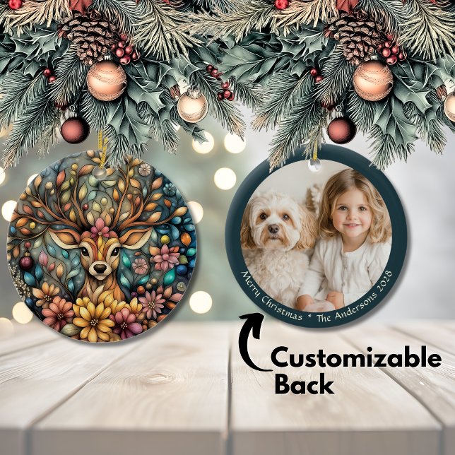 Elegant Reindeer Christmas Customisable Ceramic Ornament (Elegant Reindeer Christmas Customizable Ceramic Ornament)