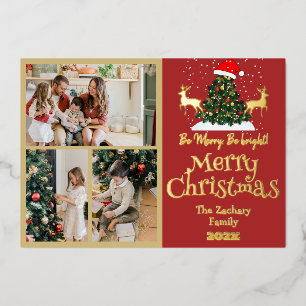 Elegant Reindeer Christmas Family Photo Collage Foil Holiday Card