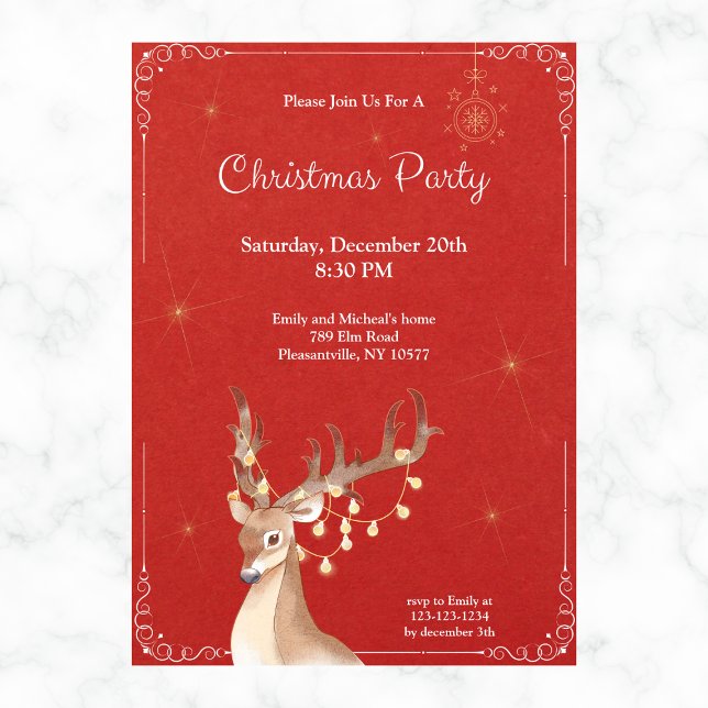 Elegant Reindeer Christmas Holiday Red Invitation (Creator Uploaded)