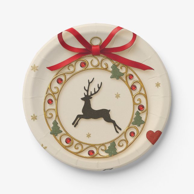 Elegant Reindeer Christmas Party Tableware Plate (Front)