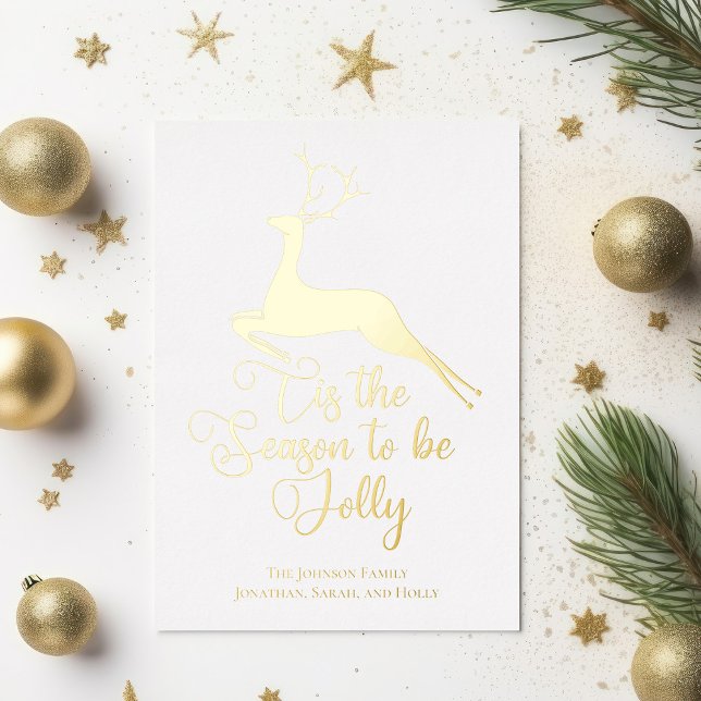 Elegant Reindeer Christmas Tis the Season Gold Foil Holiday Card (Creator Uploaded)