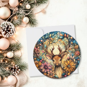 Elegant Reindeer Customisable Round Holiday Card