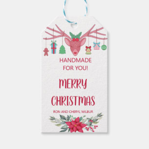 Elegant Reindeer Floral Christmas Holiday Party Gift Tags