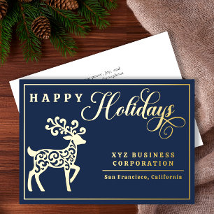 Elegant Reindeer Happy Holidays Gold Foil Business Holiday Card