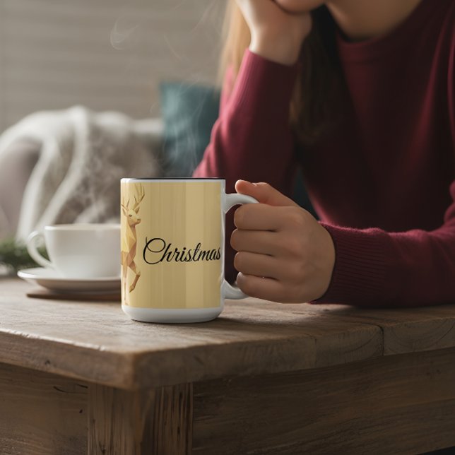 Elegant Reindeer Merry Christmas Beige Holiday Mug (Creator Uploaded)