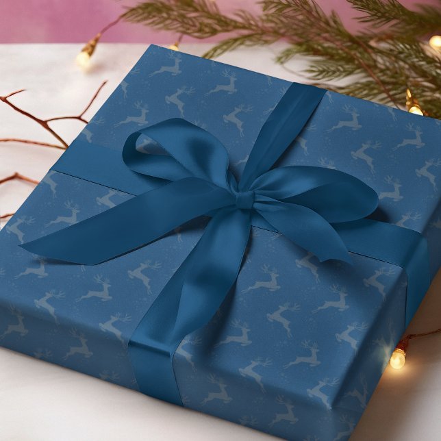 Elegant Reindeer Navy Blue Monotone Christmas Wrapping Paper (Creator Uploaded)