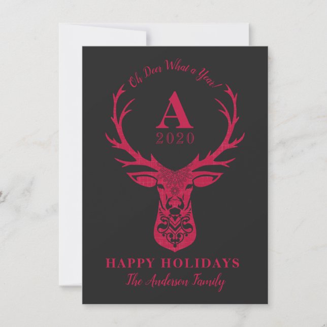 Elegant Reindeer Oh Deer Monogram Holiday (Front)