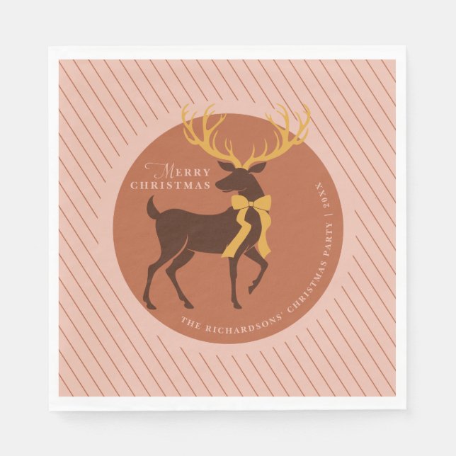 Elegant Reindeer Personalised Christmas Party Napkin (Front)