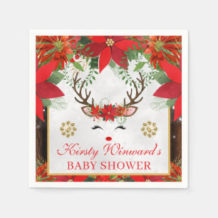 Elegant Reindeer Poinsettia Baby Shower Napkin