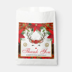 Elegant Reindeer Poinsettia Birthday Favour Bag