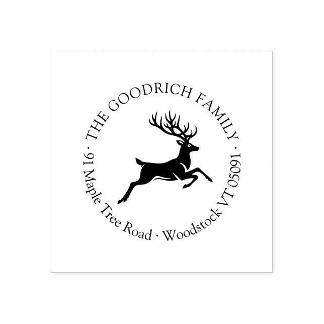 Elegant Reindeer Round Return Address Wooden Rubber Stamp (Imprint)