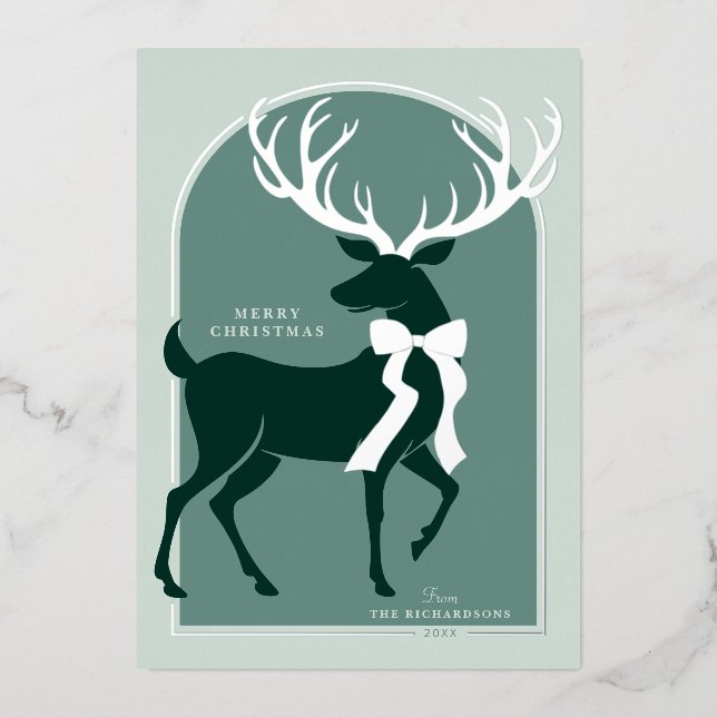 Elegant Reindeer Silver Foil Holiday Card (Front)