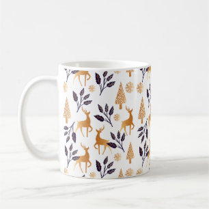 Elegant Reindeer, Snowflake & Christmas Pattern Coffee Mug