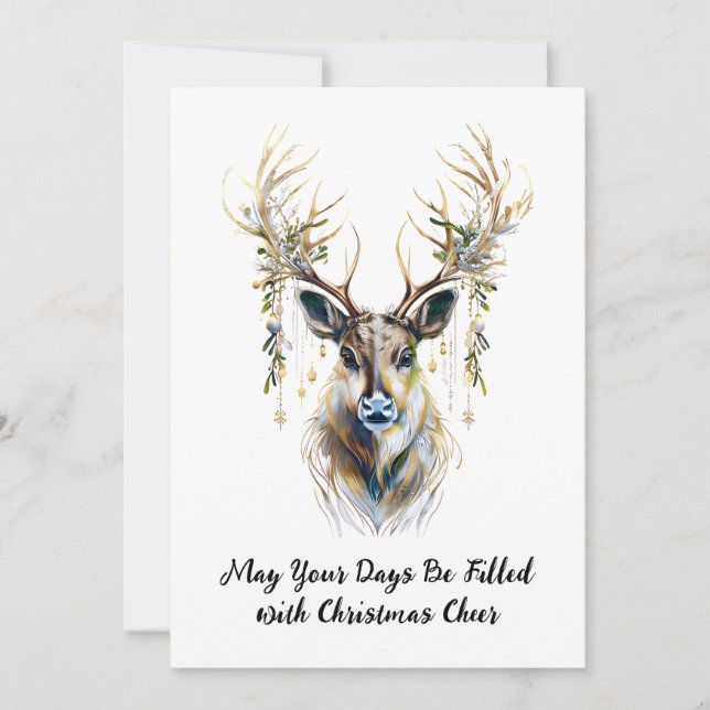 Elegant Reindeer, Your Days Filled Christmas Cheer Holiday Card (Front)
