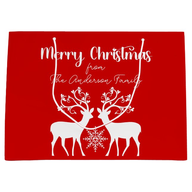 Elegant Reindeers Merry Christmas Red Large Gift Bag (Front)