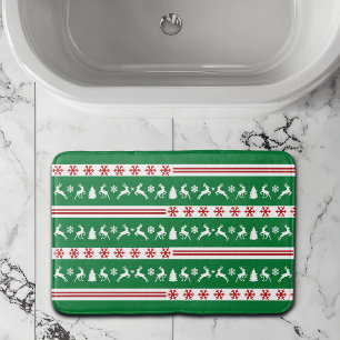 Elegant Reindeers Snowflakes Lines Bath Mat