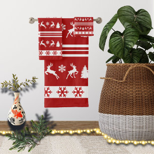 Elegant Reindeers Snowflakes Lines Bath Towel Set