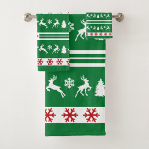 Elegant Reindeers Snowflakes Lines Bath Towel Set