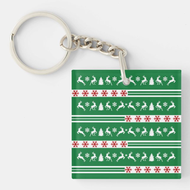 Elegant Reindeers Snowflakes Lines Key Ring (Front)