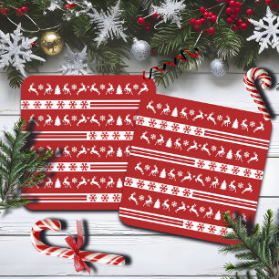 Elegant Reindeers Snowflakes Lines Square Paper Coaster